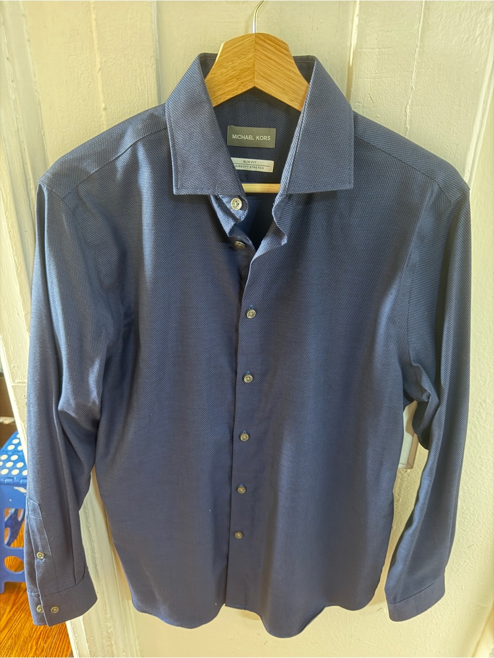 Michael Kors Men's Dark Blue Textured Dress Shirt